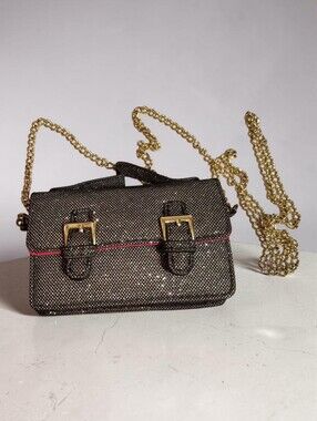 Steve Madden Black Glitter Mini Crossbody Bag with Gold Chain